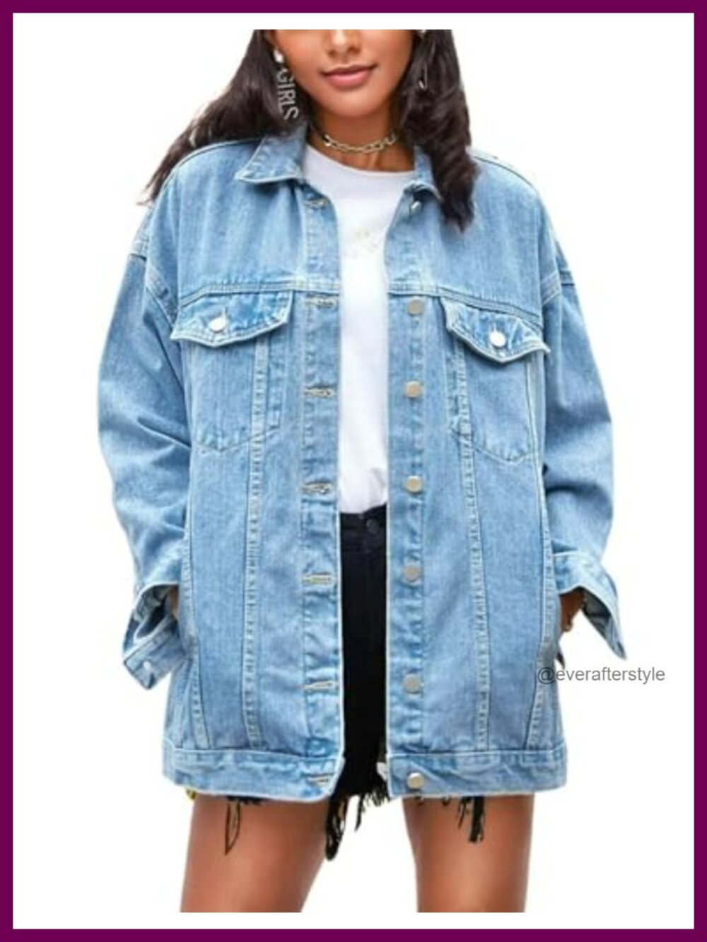 Oversized Denim Jacket Women Mid Long Loose Fit Boyfriend Jean Coat